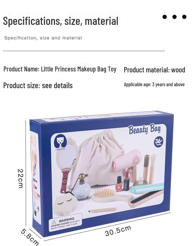 Girls' Wooden Makeup Bag Set for Pretend Play - Children's Cosmetics & Toys Gift