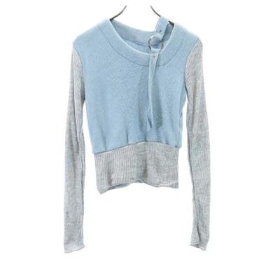 Riu Long Sleeve Switching Sweater F Light Blue X Grey Knit with Ring Women Used