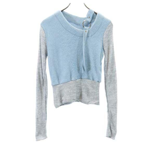 

Riu Long sleeve switching sweater F Light blue x grey Knit with ring Women Used