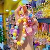 Beaded Keychain Highly Saturated Macaron Color Beads Key Chain with Transparent Colorful Heart Pendants Portable Anti-Lost Mobile Phone Chain Bag