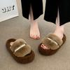 Thick-soled rhinestone fluffy slippers for women to wear 2025 new small versatile cotton slippers foreign style heightening shoes