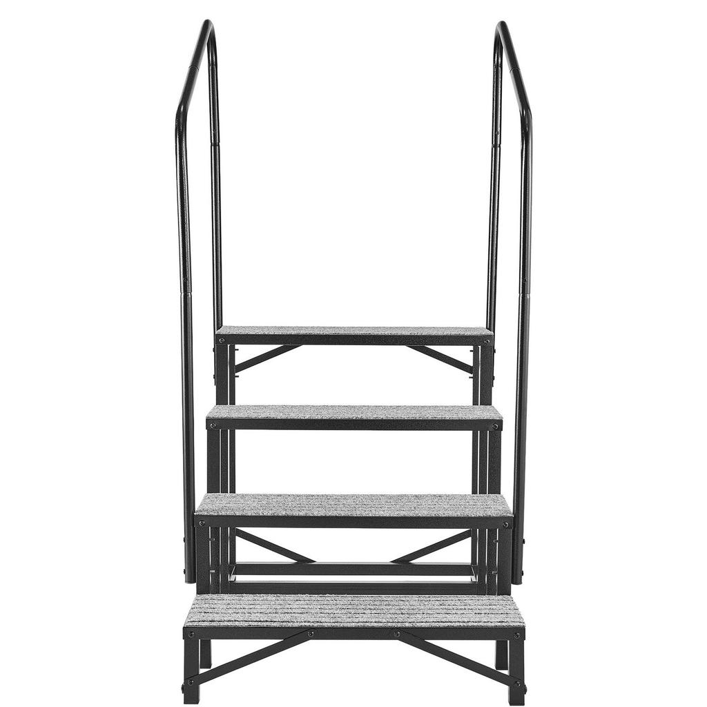 RV Steps with Dual Handrails, 4 Steps, 300 kg Load Capacity, Heavy Duty Outdoor RV Stairs with Non-Slip Mat for Elderly/Pets, Portable Stairs for Hot