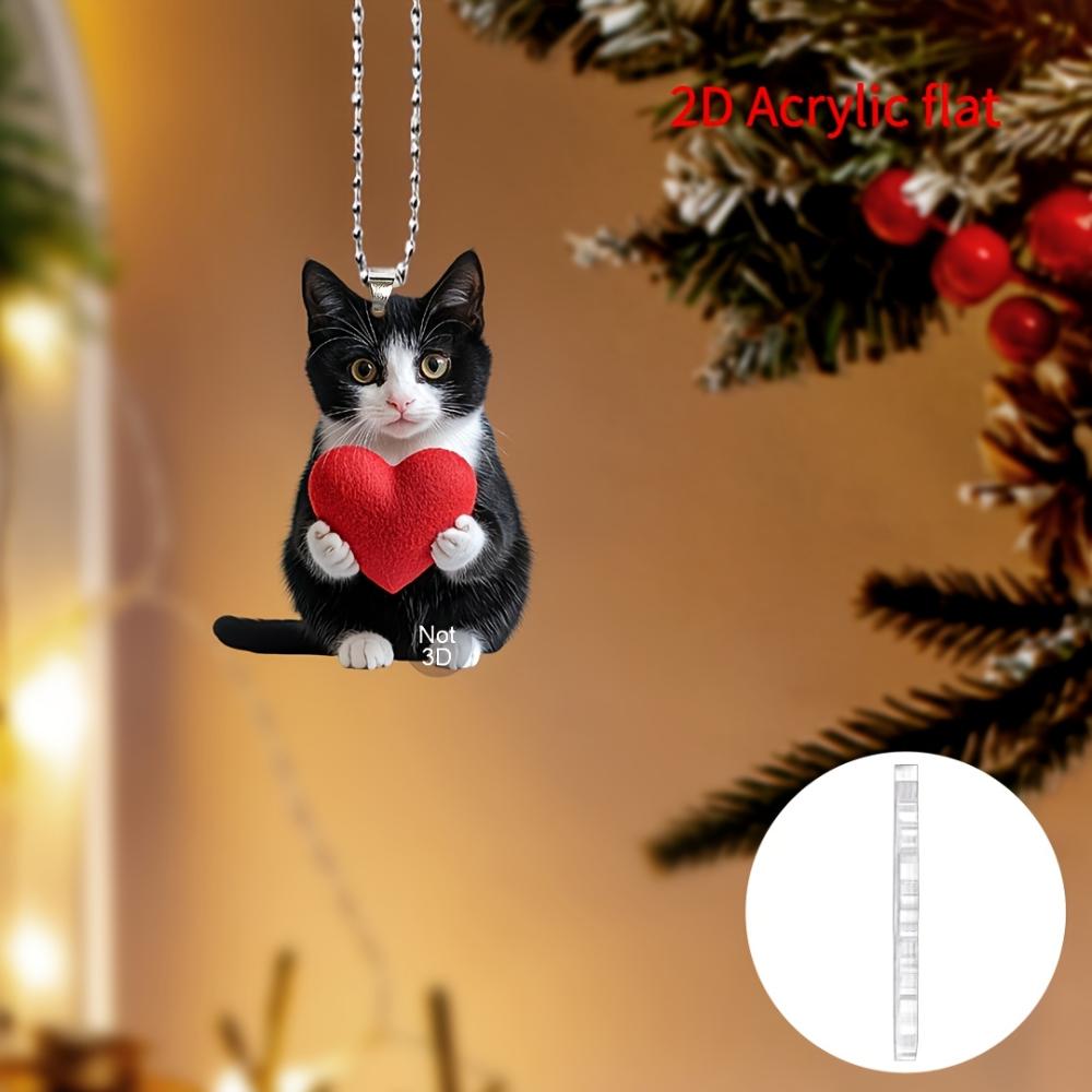 

2D плоская подвеска для автомобиля, автомобильное подвесное украшение, очаровательный акриловый кот любви, елочная игрушка-2D черно-белая, идеальный праздничный декоративный подарок
