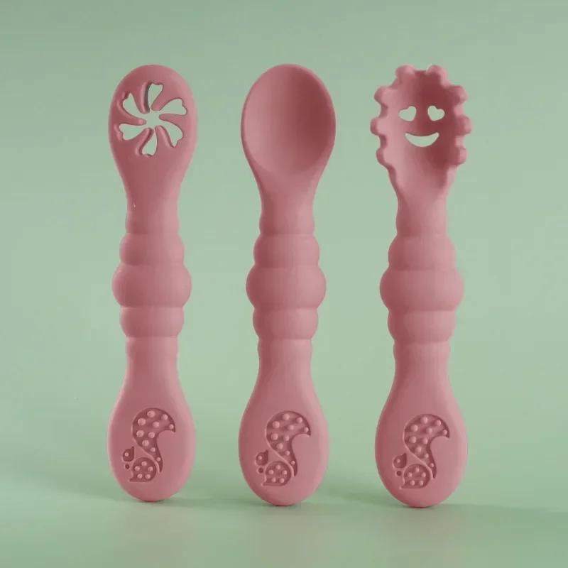 3PCS Silicone Spoon Fork For Baby Utensils Set Feeding Food Toddler Learn To Eat Training Soft Fork Cutlery Children s Tableware