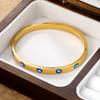 Blue Turkish Eyes Drip-Oil Gold PVD Plated Bangles Waterproof Stainless Steel Hard Bracelets for Female Girl Wrist Jewelry Gifts