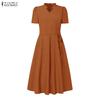 ZANZEA Women Elegant Casual V-neck Summer Short Sleeve Dress