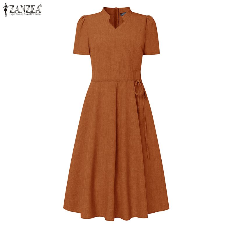 ZANZEA Women Elegant Casual V-neck Summer Short Sleeve Dress