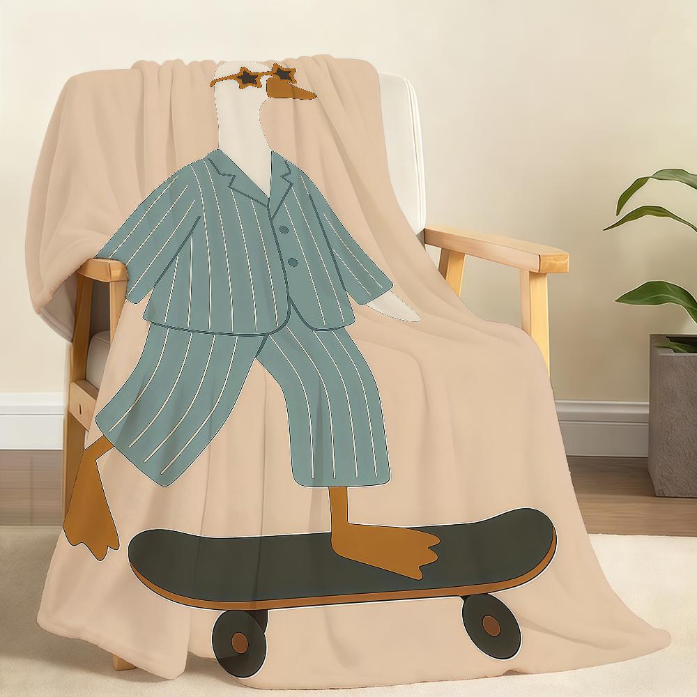 Funny Animals Duck Goose Skateboard Blanket For Soft Throw Blanket for Picnic Bed Sofa Home Bedroom Cozy Warm Comfortable