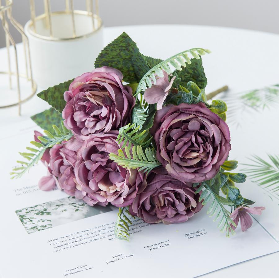 

1/5PCS Artificial Flowers Vase Home Room Table Decoration Festival Wedding Bridal Bouquet Outdoor Garden Diy Gift Box Silk Peony 1 pc фіолетовий