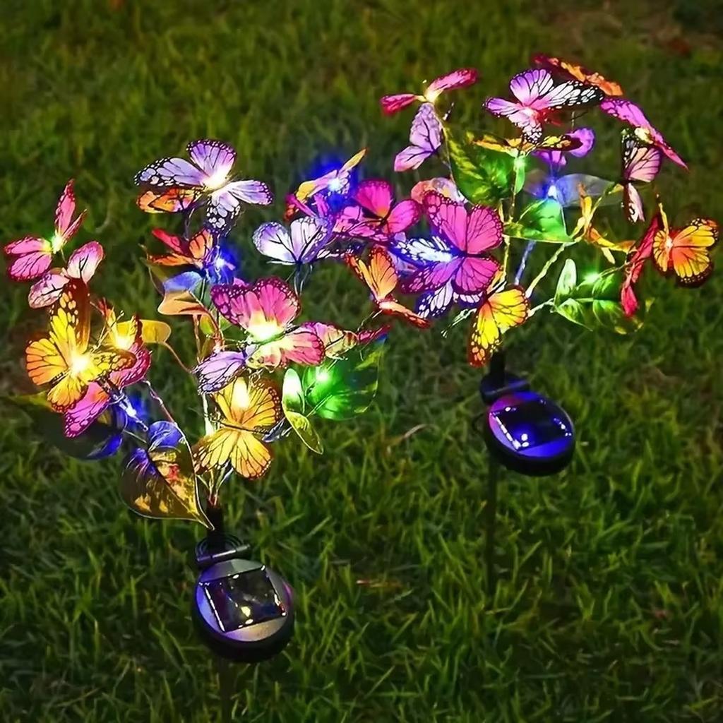 Solar Butterfly Flower Tree Stake Lights, Outdoor Garden Decorative Lights, Artificial Flower Branch Lamp for Patio Yard Festival
