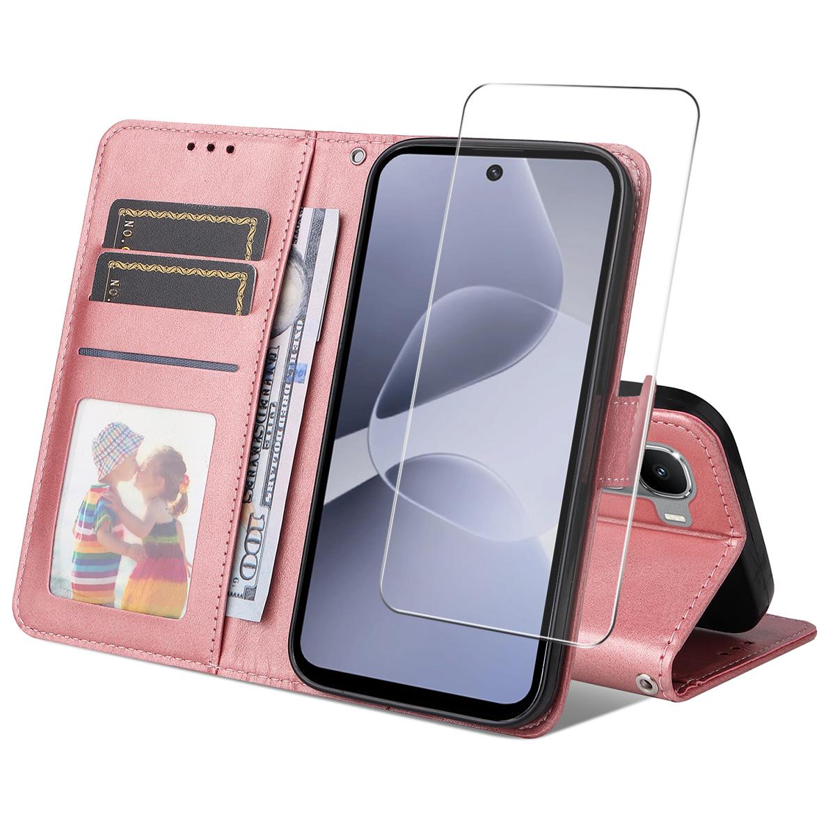 

For Infinix Hot 60i 4G/Infinix Hot 60 5G PU Leather Wallet Case Phone Stand Cover with Tempered Glass Pink