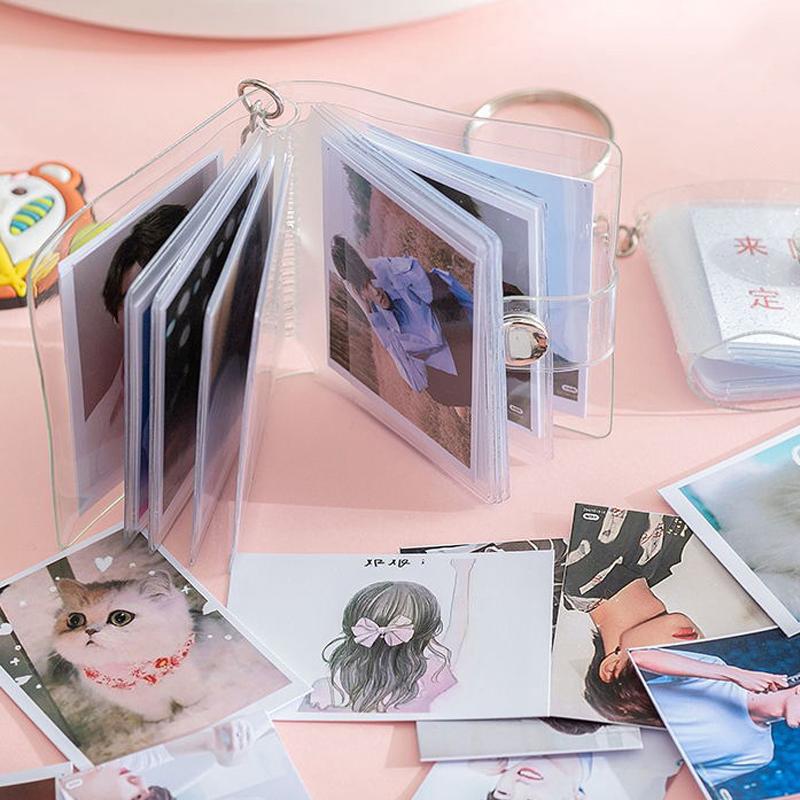 Mini Photo Album 1/2/3inch Photo Card Holder Id Photo Idol Small Card Storage PVC Binder Album Fangirls Bag Keychain Keyring