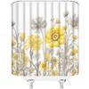 Yellow Grey Floral Shower Curtain Watercolor Flower Leaves Rustic Farmhouse Nature Plant Abstract Modern Home Fabric Bathroom Decor Set Include