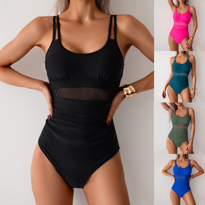 European and American New One-piece Swimsuit Women's One-piece Mesh Splicing Swimsuit Bikini Bikini