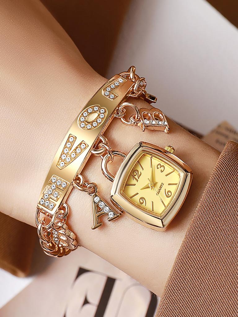 Explosive creative fashion ladies watch LOVE diamond bracelet watch quartz watch, suitable for Christmas Halloween gift