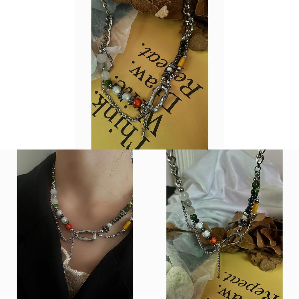 Geometric Pearl Drop Necklace With Stainless Steel Chain For Women And Men