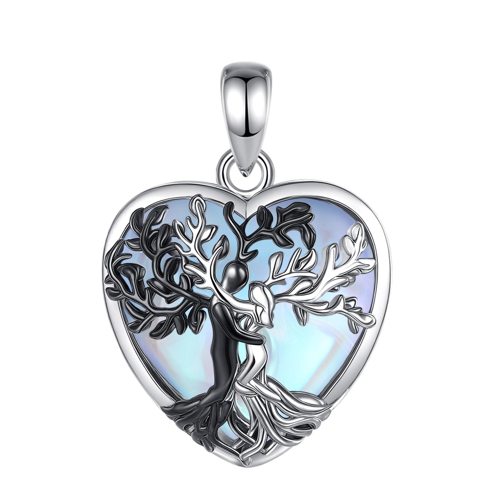 

Eudora Tree of Life Couple Hug Necklace Moonstone Healing Stone Crystal Love Pendant Spiritual Jewelry Gift for Women Men