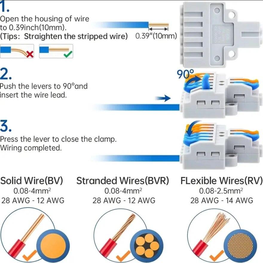 3PCS 2 in 6 out Quick Connection Terminal Quick Wire-To-Wire Connector Nylon Insulated Terminal Wire Connector Clamp Connection