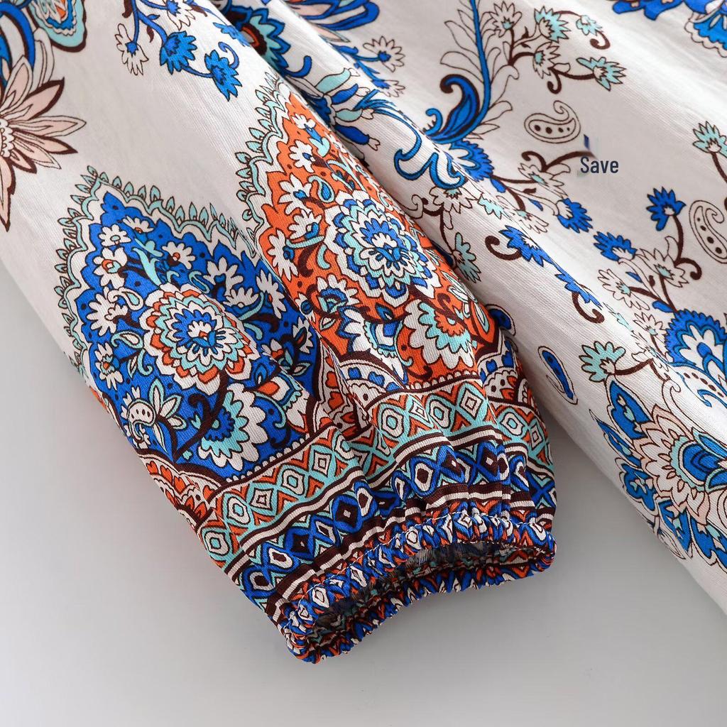 Bohemian Loose Dress with Bamboo Knot Linen Print and Tassels - 2026 Spring Collection