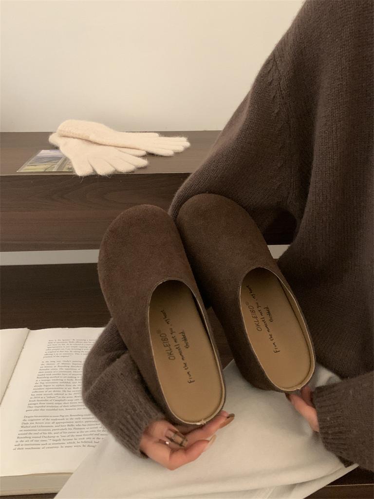 Retro woolen thick-soled Birkenstocks women's autumn 2025 new bag head half slippers versatile one-pedal Birkenstocks