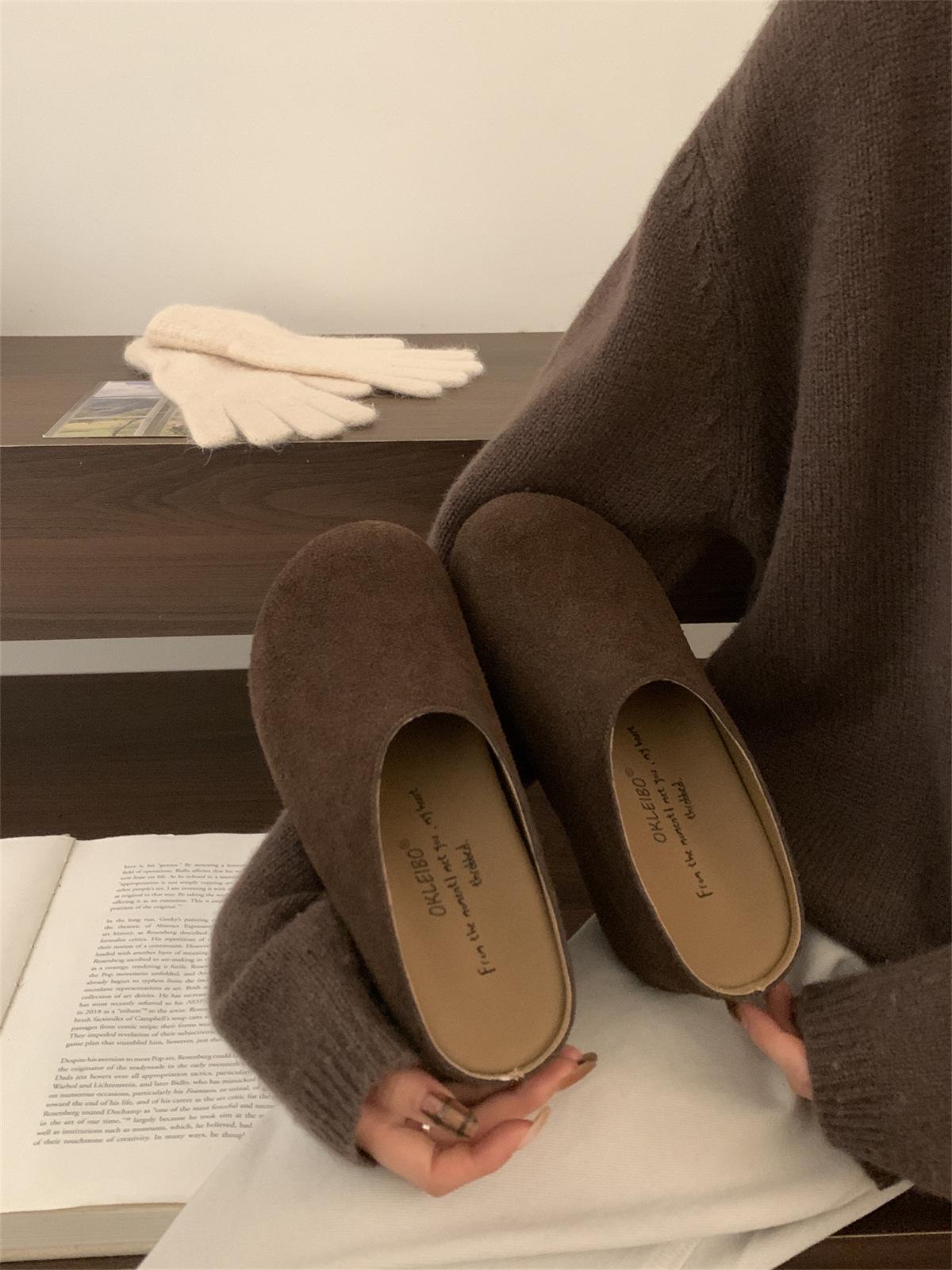 Ретро шерстяные на толстой подошве Birkenstocks женские осень 2025 новая сумка-голова полушлепанцы универсальные на одной педали Birkenstocks 35