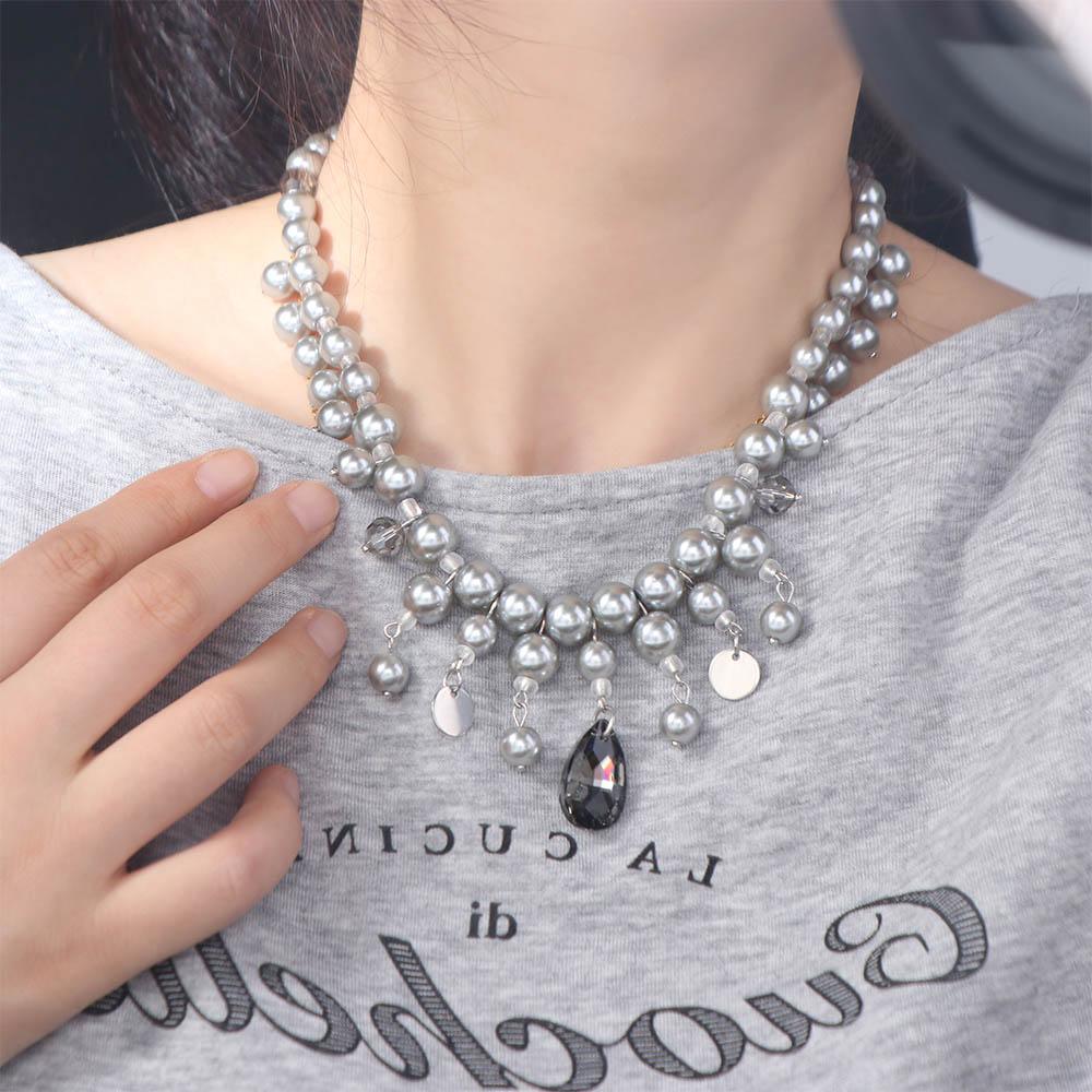 Grey Pearl Double-layer Pearl Tassel Necklaces Exquisite Women's Clavicle Chain  Party