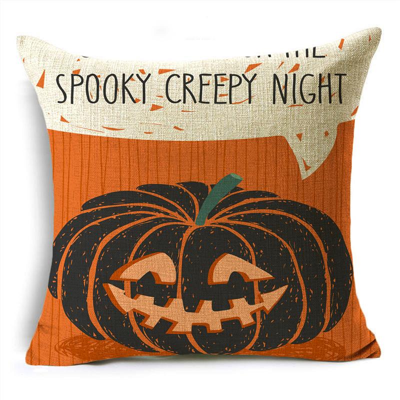 Trick Or Treat Yellow Halloween Cartoon Skull Pumpkin Linen Throw Pillowcase Decorative Cushion Cover For Sofa Living Room Party