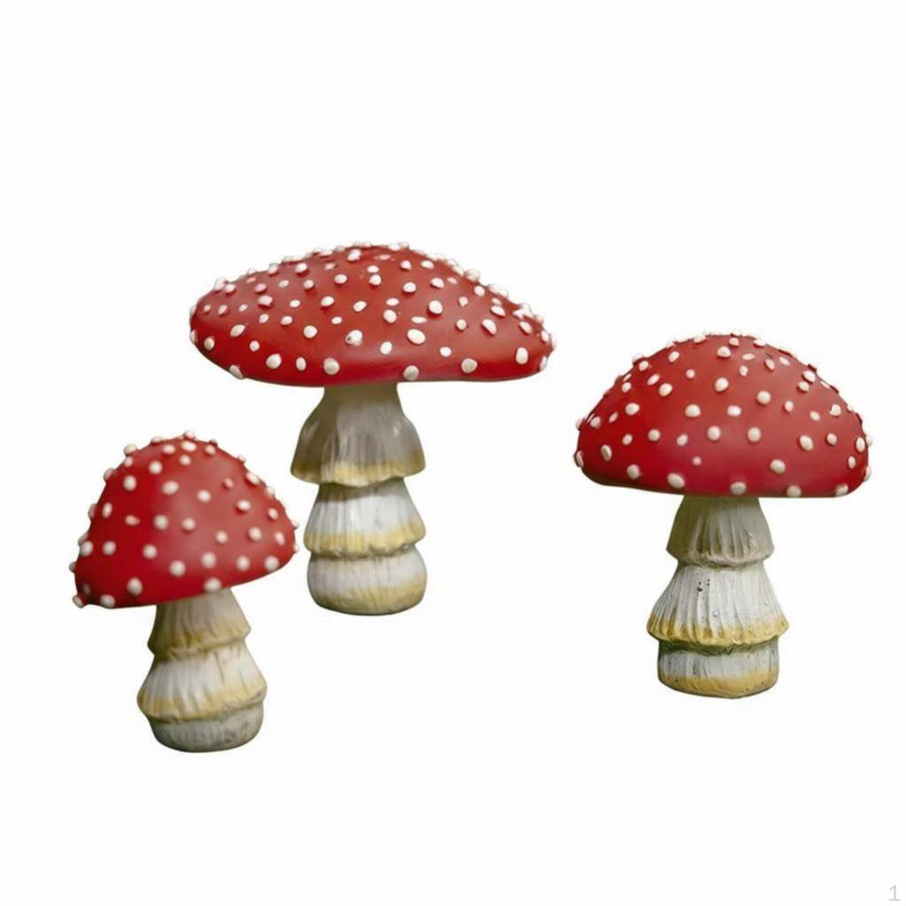 Luminous Night Mushroom Garden Decor, Red Resin Miniature, Pastoral Yard Accent