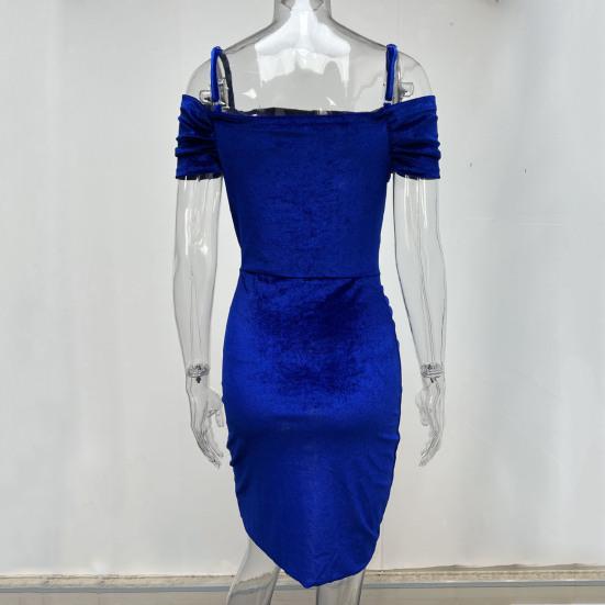 Regulowana chusta asymetryczna lamówka z krótkim rękawem Hip Wrap kobiety sukienka z odkrytymi ramionami Ruched aksamitna obcisła sukienka Streetwear