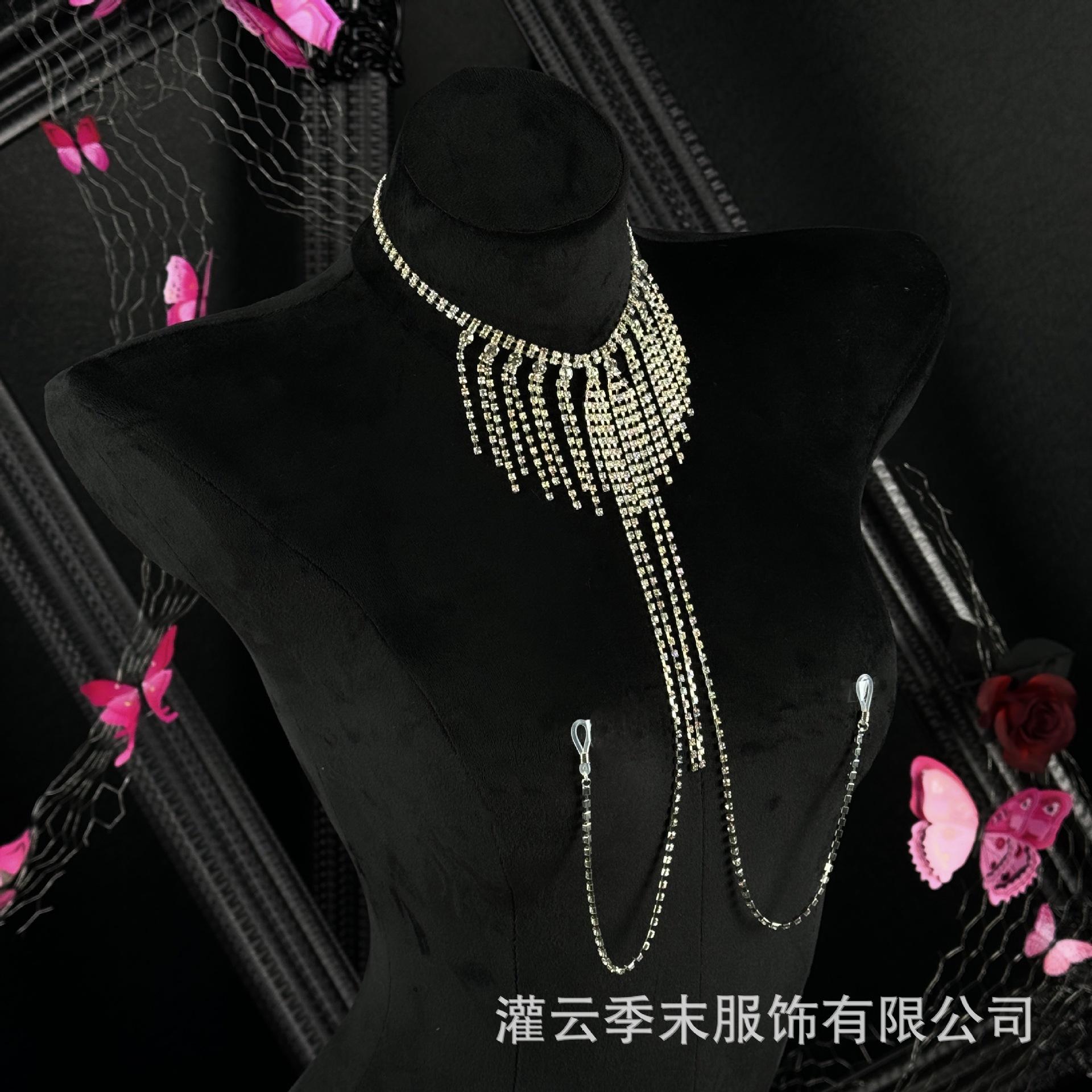 Moonlight Lover * Sparkling Rhinestone Tassel Bikini Sexy Body Chain Necklace Women s Breast Chain Sex Lingerie Accessories