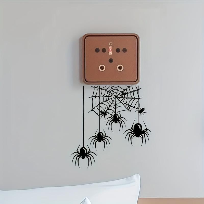 1pc Halloween Spider Switch Sticker Removable Realistic Black Spider and Web Design, for Indoor Home Decor, Living Room, Bedroom