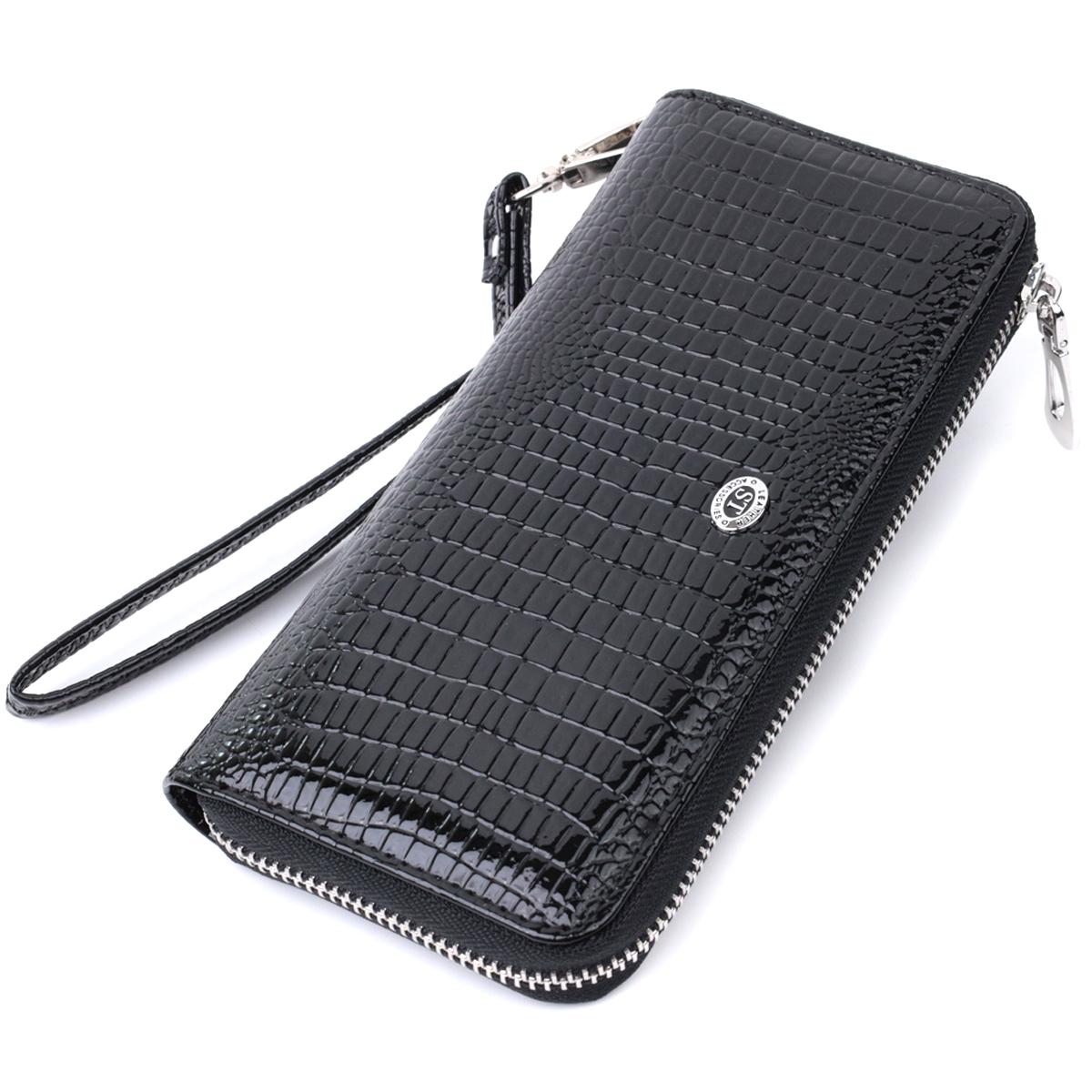 

Лакований жіночий гаманець на блискавці із натуральної шкіри ST Leather 22678 Чорний