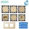 BSEED Button Switch DIY Modules Light Switch Parts Gold Glass Frame DIY Combination Wall Sockets CAT6 USB-C Charge Key E-Series