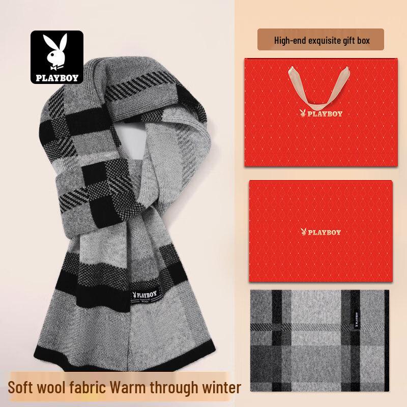

Playboy Men s Warm Color-Block Wool Blend Scarf