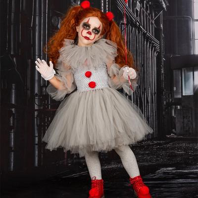 Cadılar Bayramı Gri Joker Kız Kostümü Tutu Elbise Ürkütücü Palyaço Çocuk Karnaval Partisi Cosplay Giyim Çocuk Tül Fantezi Elbise Noel