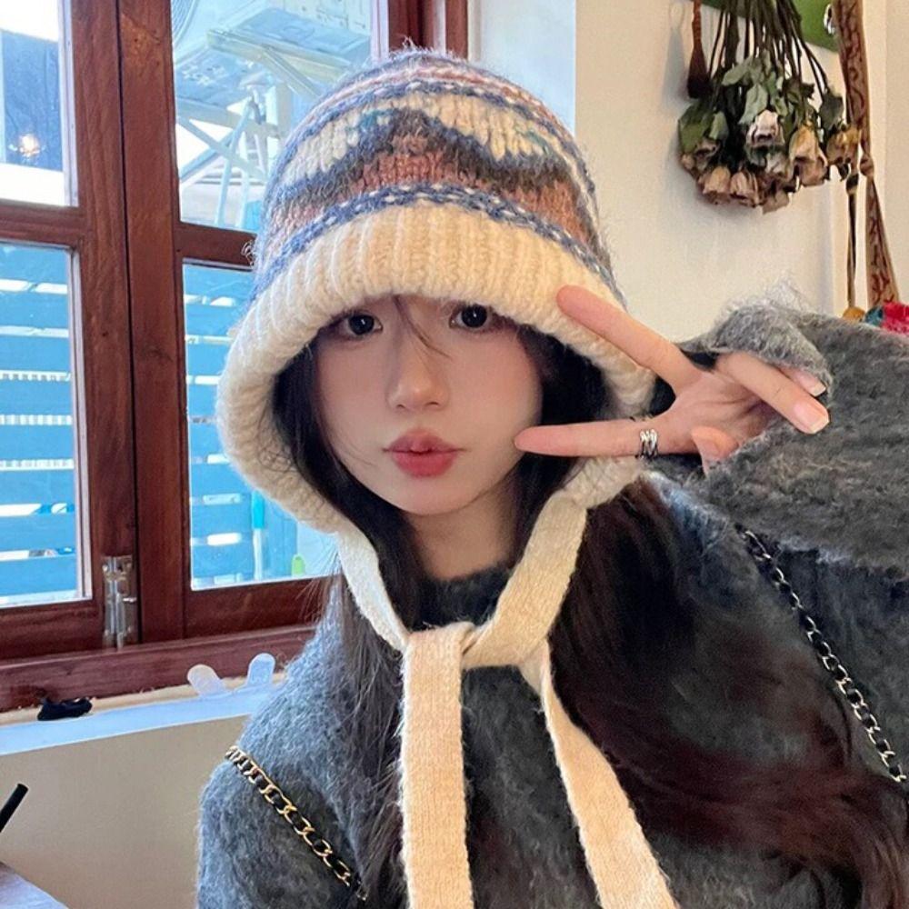 Thicken Knitted Plush Hat Windproof Warm Hat Fashion Pullover Beanie Hat Outdoor