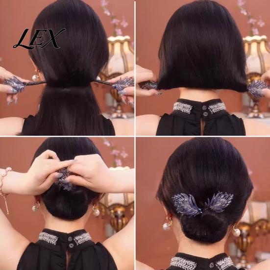 Hair Bun Pin Pin, Blue Feather Decor Maker Hairpin, Metal Hairpin Construction Accessory for Work Gym Dance Formal Events Styling Tools