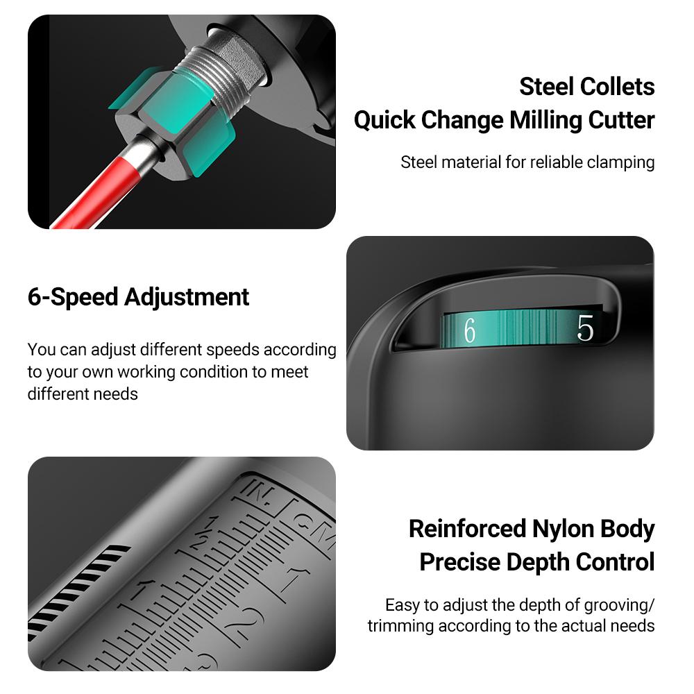 Wood Router Tool Electric Hand Trimmer Laminate Milling Engraving Hand Machine Joiner Cutting Palmming Tool 30000RPM 800W Slotting Carving 6.35mm Coll