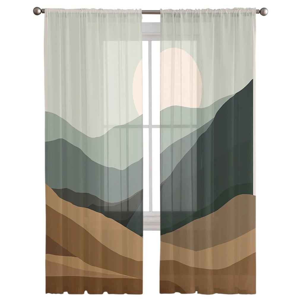 Abstrakte Landschaft Sonnenuntergang Berg Moderne Tüllvorhänge für Wohnzimmer Schlafzimmer Home Küche Fenster Gardinen