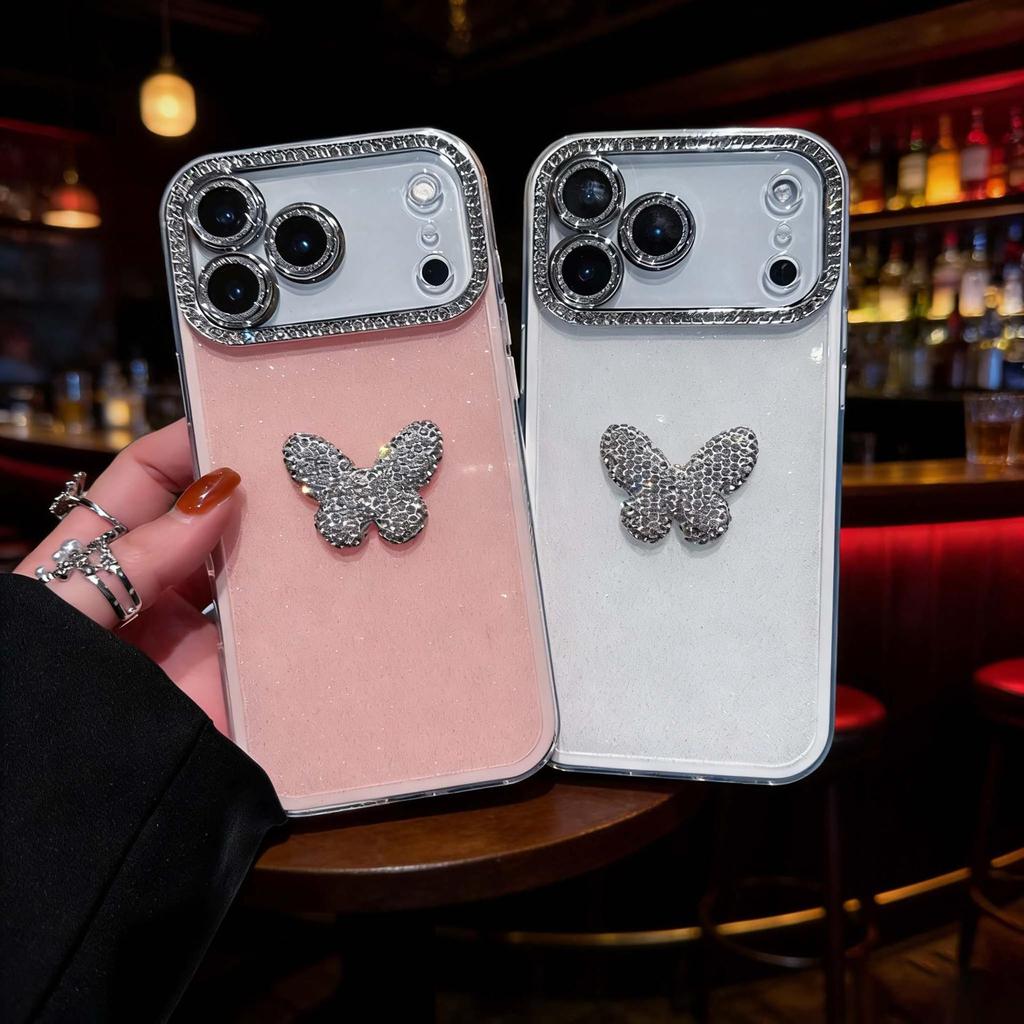 Rhinestone Butterfly Phone Case for Apple 11/13/15/16/17 Promax with Lens Film, Drop-proof Full Coverage
