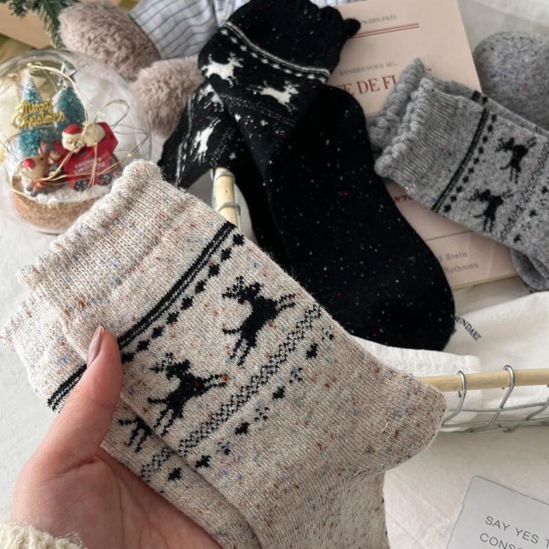 Bleana Christmas Rudolph Pattern Thick Wool Sock Set 3 pair set