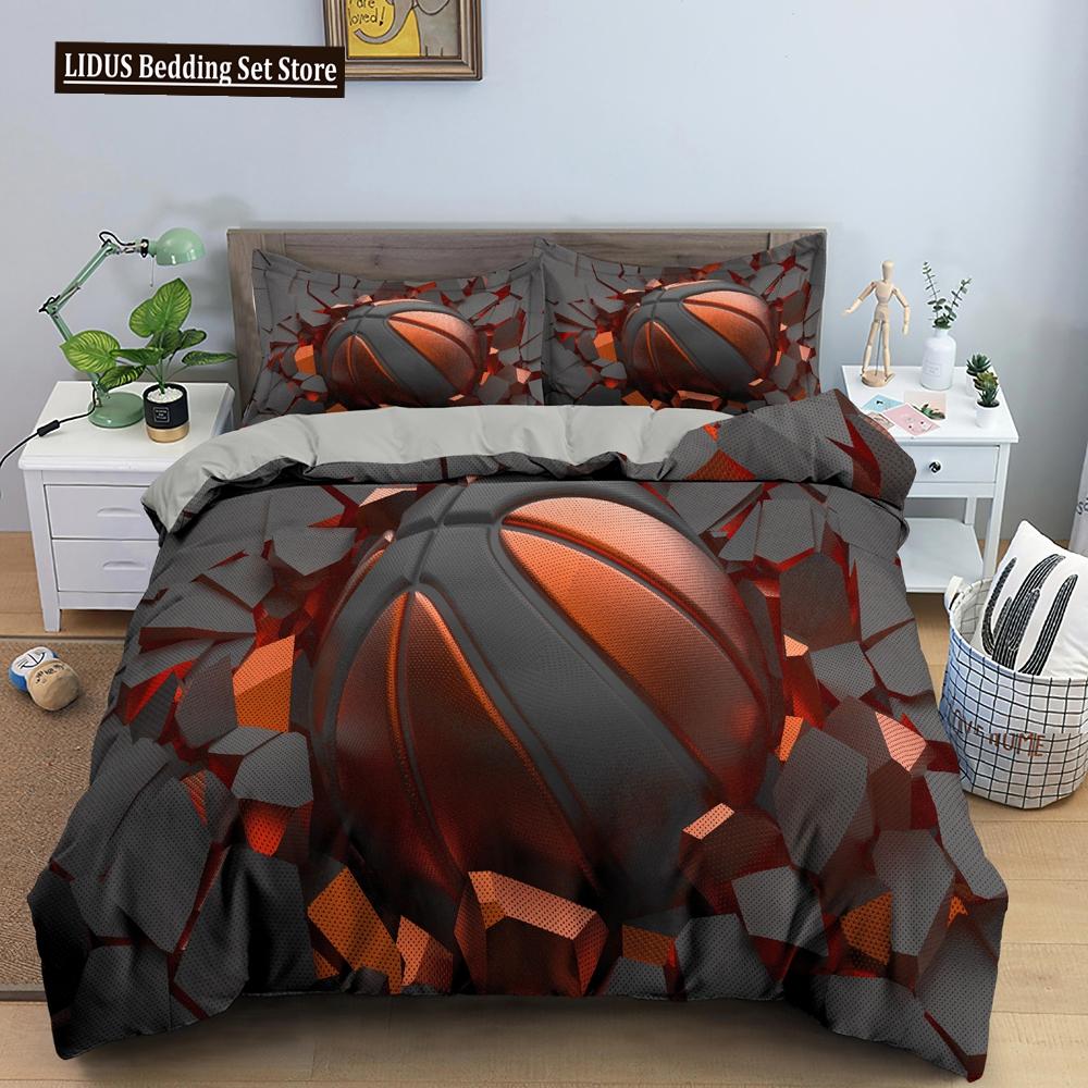 Conjunto de Cama 3D de Basquete Para Menino Amante de Basquete Quarto Capa de Edredom Capas de Colcha Tamanho Twin King Poliéster Capa de Colcha