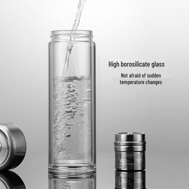 QUANGE Double-Layer Glass Tea Infuser Bottle