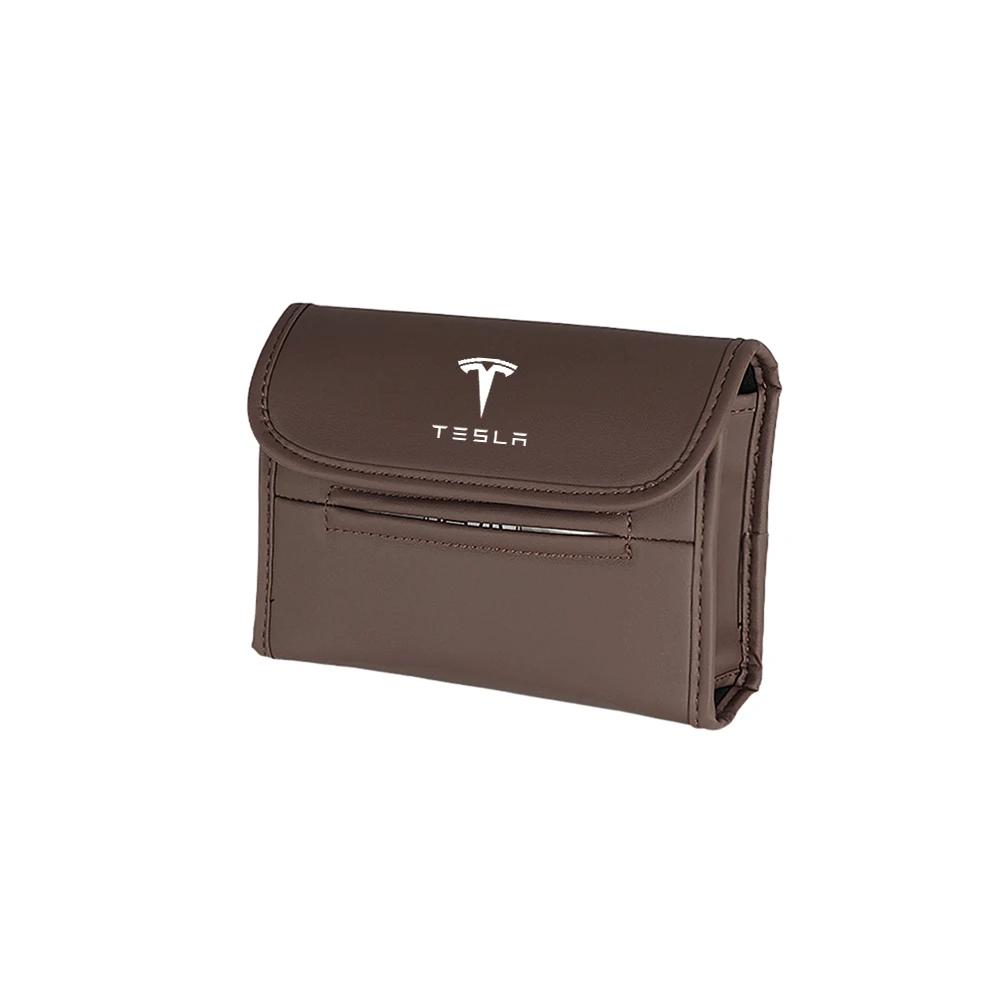 Car Sticker Tesla Car Tissue Box Holder Leather Napkin Box Car Back Seat Paper Towel Organizer With Fix Strap For Tesla Model 3