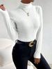 2024 Autumn/Winter High Neck V-Neck Long Sleeve Ribbed Knit Top