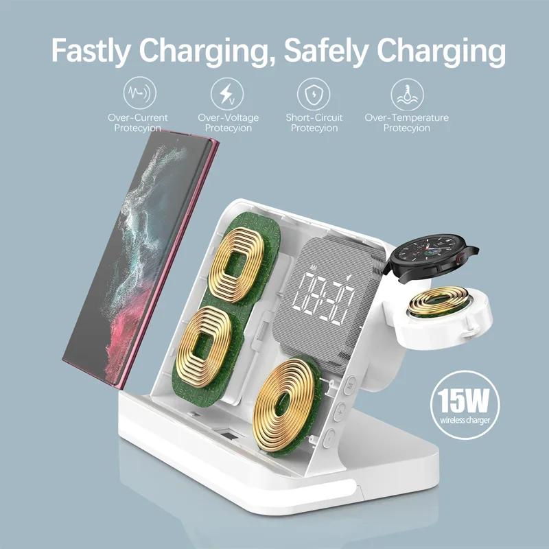 6 In 1 Wireless Charger Stand For iPhone Samsung S23 S22 Ultra Note Fold Galaxy Watch 5 4 Active Buds Fast Charging Dock Station