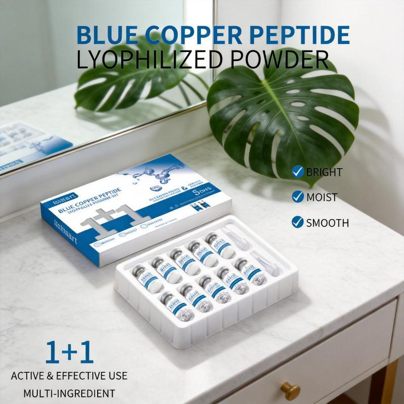 Blue Copper Peptide Lyophilized Powder Set Deep Hydrating Brightening Face Skincare Set for Dry Combination Skin Types