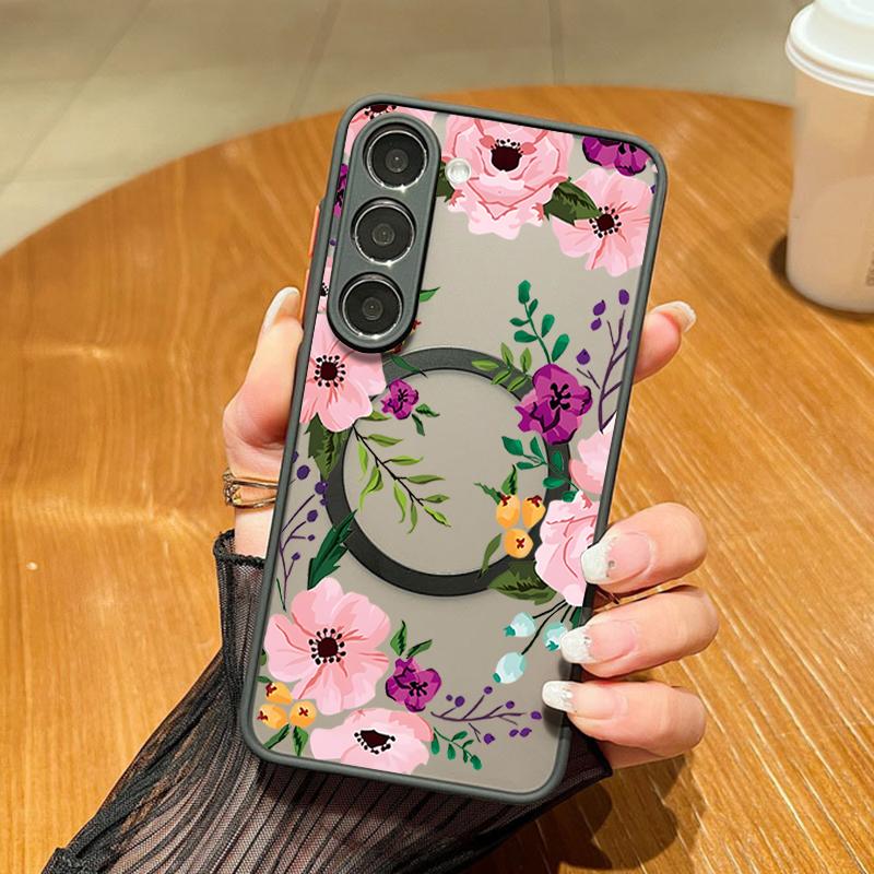 Butterfly Flowers Pattern Magnetic Phone Case For Samsung Galaxy S26 S25 Ultra S24 S23 FE S22 Ultra For Magsafe Hard Matte Cover