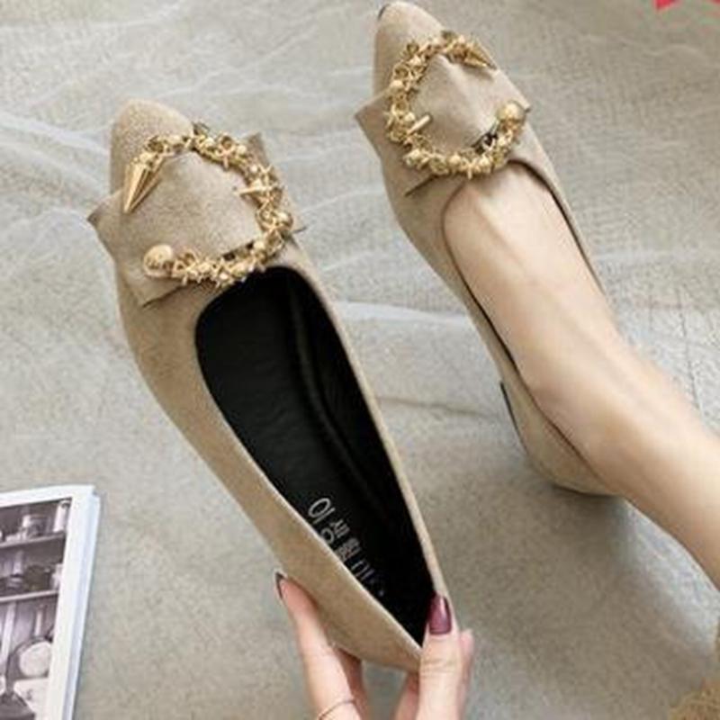 Spring Autumn Casual Fashion Pointed Toe Comfortable Non-slip Wear-resistant Simple Metal Decorative Women's Shoes