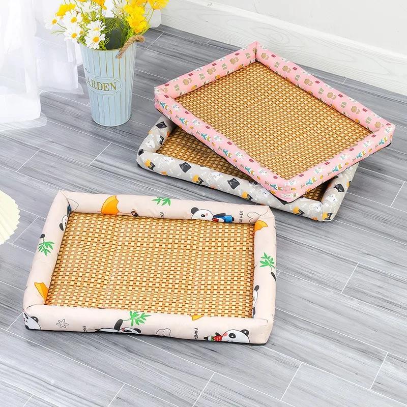 Cooling Ice Nest Rattan Pet Bed Summer Cat Dog Cooling Mat Pad Breathable Lightweight Bed For Small Pet Dogs Home Supplies